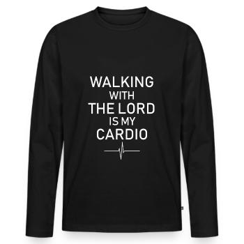 Walking God Jogging Cardio Faith Gottesdienst - Männer Premium Bio Langarmshirt - Schwarz - Vorne - Nico (187cm)