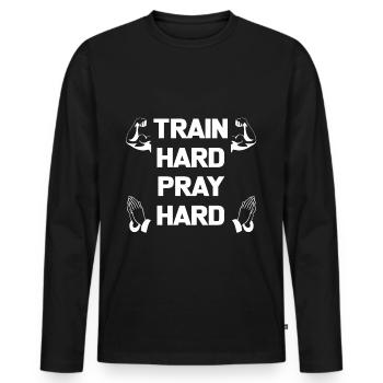 Train Fitness Priez Jésus Dieu Gym Sports Foi - T-shirt manches longues Premium bio Homme - noir - Devant - Nico (187cm)