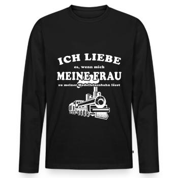 Modelleisenbahner Frau - Männer Premium Bio Langarmshirt - Schwarz - Vorne - Nico (187cm)