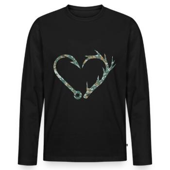 Angler Jäger Herz Angelhaken Geweih Angeln Jagd - Männer Premium Bio Langarmshirt - Schwarz - Vorne - Nico (187cm)