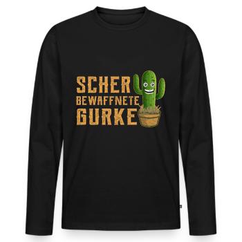 Schwer Bewaffnete Gurke Lustiger Spruch Kaktus - Männer Premium Bio Langarmshirt - Schwarz - Vorne - Nico (187cm)