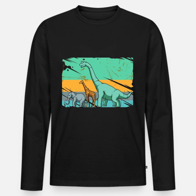 Brachiosaurus Dinosaurier Giraffe Elefant Mensch - Männer Premium Bio Langarmshirt - Schwarz