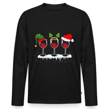 Weinglas Weihnachten - Männer Premium Bio Langarmshirt - Schwarz - Vorne - Nico (187cm)