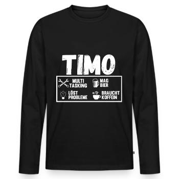 Timo - Männer Premium Bio Langarmshirt - Schwarz - Vorne - Nico (187cm)