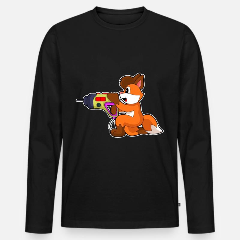 Fuchs Handwerker Bohrmaschine - Männer Premium Bio Langarmshirt - Schwarz