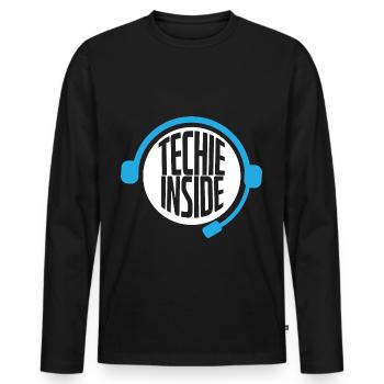 Techie Inside Tech Support Headset - Men's Premium Organic Long Sleeve Shirt - black - Front - Nico (187cm)