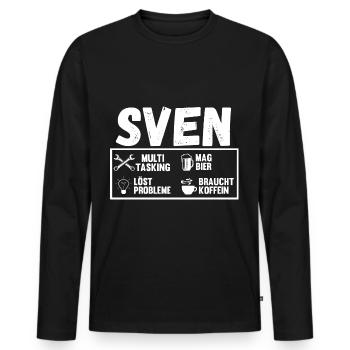 Sven - Männer Premium Bio Langarmshirt - Schwarz - Vorne - Nico (187cm)