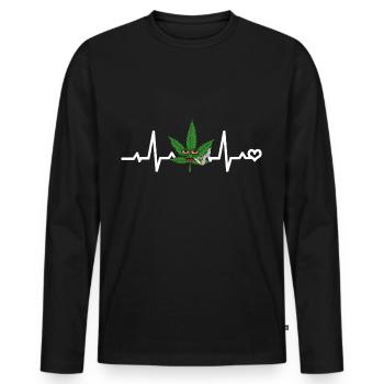 Weeding Hemp Leaf Heart Rate ECG Grass - Men's Premium Organic Long Sleeve Shirt - black - Front - Nico (187cm)