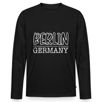 Berlin - Men's Premium Organic Long Sleeve Shirt - black - Front - Nico (187cm)