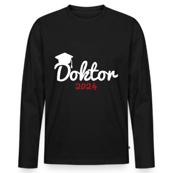 Doktortitel 2024 Doktorhut Promotion Doktor - Männer Premium Bio Langarmshirt - Schwarz - Vorne - Nico (187cm)