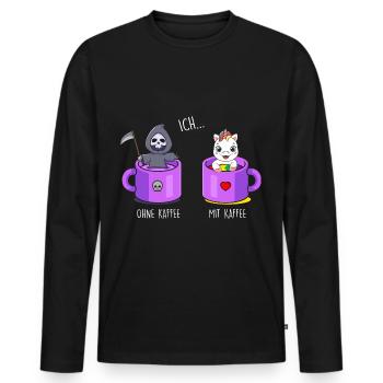 Ich ohne Kaffee Ich mit Kaffee Einhorn Kaffee - Männer Premium Bio Langarmshirt - Schwarz - Vorne - Nico (187cm)