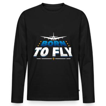 Born to Fly Flugzeug - Männer Premium Bio Langarmshirt - Schwarz - Vorne - Nico (187cm)