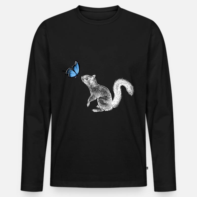 Eichhörnchen mit Schmetterling - Männer Premium Bio Langarmshirt - Schwarz