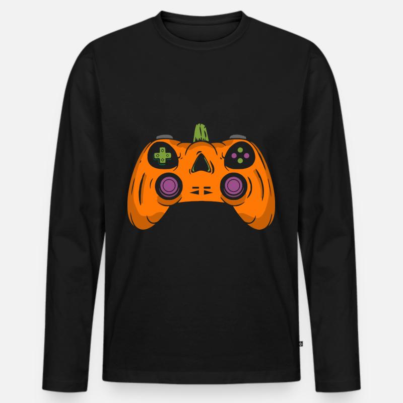 Halloween Pumpkin Gaming Controller - Männer Premium Bio Langarmshirt - Schwarz