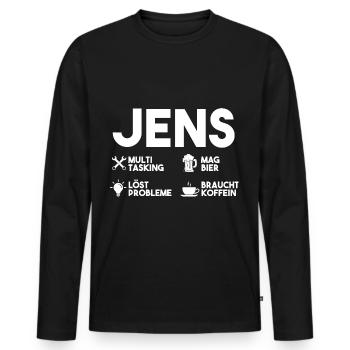 Jens - Männer Premium Bio Langarmshirt - Schwarz - Vorne - Nico (187cm)