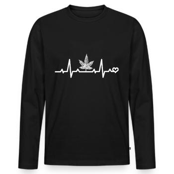 Feuille de chanvre Fréquence cardiaque Fumer Pot Battement de cœur Amour ECG - T-shirt manches longues Premium bio Homme - noir - Devant - Nico (187cm)