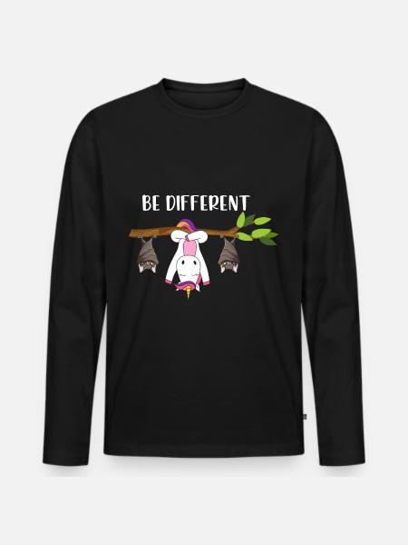 Be Different Einhorn mit Fledermäusen - Männer Premium Bio Langarmshirt - Schwarz