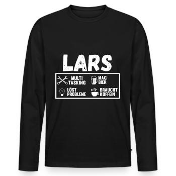 Lars - Männer Premium Bio Langarmshirt - Schwarz - Vorne - Nico (187cm)