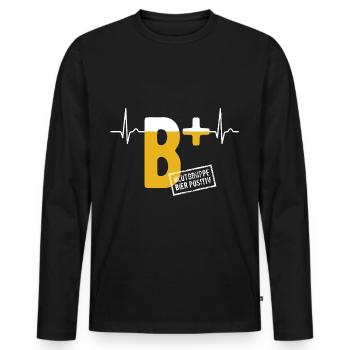 Blutgruppe Bier Positiv - da steigt dein Puls - Männer Premium Bio Langarmshirt - Schwarz - Vorne - Nico (187cm)