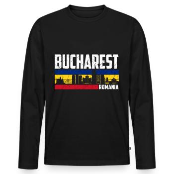 Bukarest Rumänien - Männer Premium Bio Langarmshirt - Schwarz - Vorne - Nico (187cm)