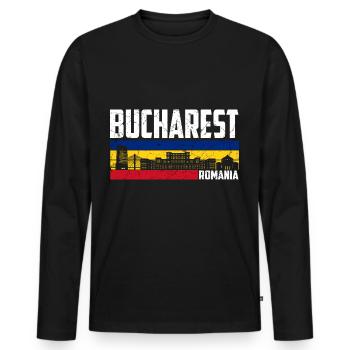 Bukarest Stadt Rumänien Flagge - Männer Premium Bio Langarmshirt - Schwarz - Vorne - Nico (187cm)