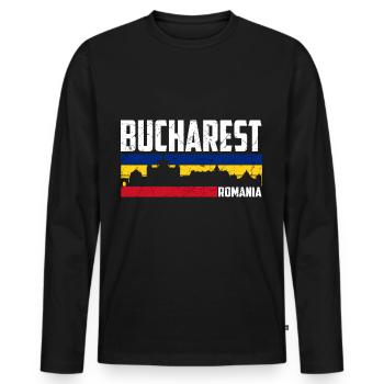 Bukarest Stadt Rumänien Flagge - Männer Premium Bio Langarmshirt - Schwarz - Vorne - Nico (187cm)