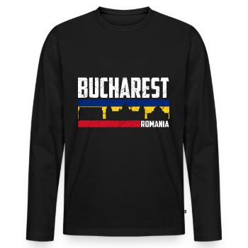 Bukarest Rumänien Stadt Rumänisch Bucharest - Männer Premium Bio Langarmshirt - Schwarz - Vorne - Nico (187cm)