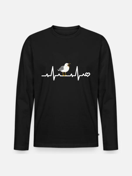 Möwe Herzfrequenz EKG - Männer Premium Bio Langarmshirt - Schwarz
