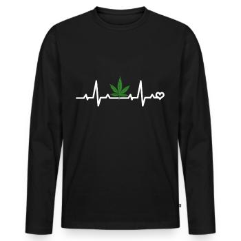 ECG de feuille de cannabis - T-shirt manches longues Premium bio Homme - noir - Devant - Nico (187cm)