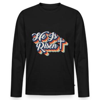 He is Risen Resurrection Jesus Christ Faith - Men's Premium Organic Long Sleeve Shirt - black - Front - Nico (187cm)