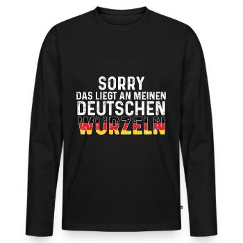 Deutsche Wurzeln Deutscher Deutschland - Männer Premium Bio Langarmshirt - Schwarz - Vorne - Nico (187cm)