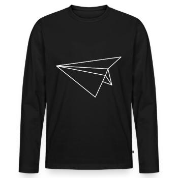 Ligne géométrique d’avion en papier - T-shirt manches longues Premium bio Homme - noir - Devant - Nico (187cm)