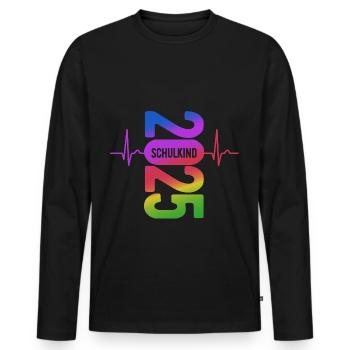 Schulkind 2025 - EKG - Puls - Einschulung - Männer Premium Bio Langarmshirt - Schwarz - Vorne - Nico (187cm)