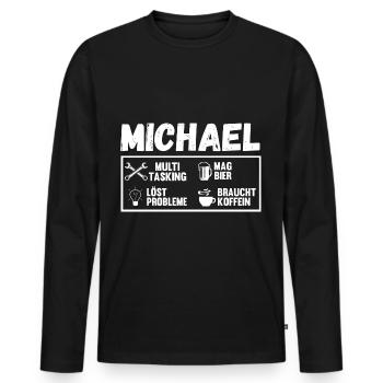 Michael - Männer Premium Bio Langarmshirt - Schwarz - Vorne - Nico (187cm)