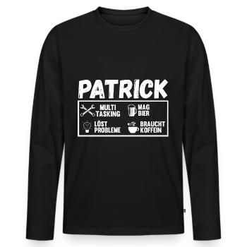 Patrick - Männer Premium Bio Langarmshirt - Schwarz - Vorne - Nico (187cm)
