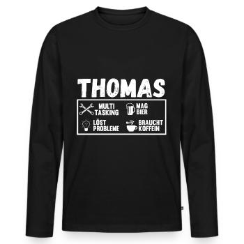Thomas - Männer Premium Bio Langarmshirt - Schwarz - Vorne - Nico (187cm)