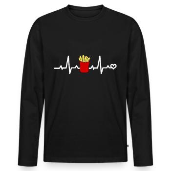 Pommes - Männer Premium Bio Langarmshirt - Schwarz - Vorne - Nico (187cm)