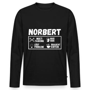 Norbert - Männer Premium Bio Langarmshirt - Schwarz - Vorne - Nico (187cm)