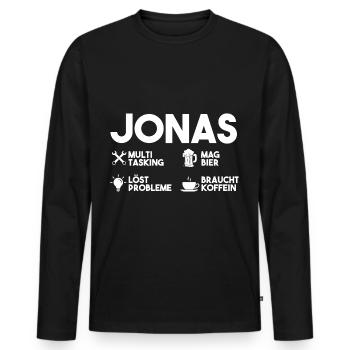 Jonas - Männer Premium Bio Langarmshirt - Schwarz - Vorne - Nico (187cm)