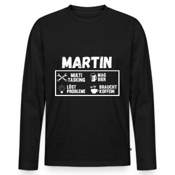 Martin - Männer Premium Bio Langarmshirt - Schwarz - Vorne - Nico (187cm)