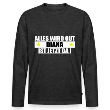 Diana Nom Prénom Anniversaire - T-shirt manches longues Premium bio Homme - anthracite chiné - Devant - Nico (187cm)