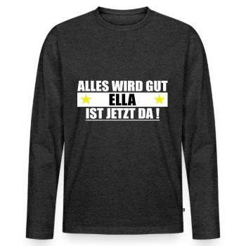 Ella nom Prénom Anniversaire - T-shirt manches longues Premium bio Homme - anthracite chiné - Devant - Nico (187cm)
