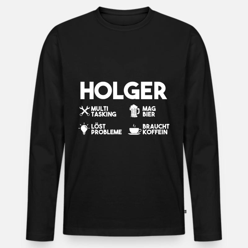Holger - Männer Premium Bio Langarmshirt - Schwarz