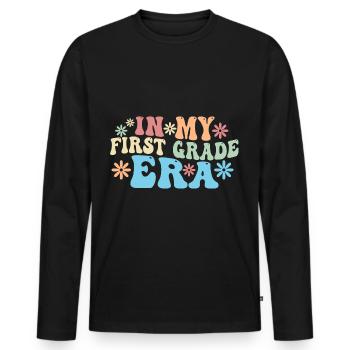 Dans ma première année, premier jour d’école - T-shirt manches longues Premium bio Homme - noir - Devant - Nico (187cm)