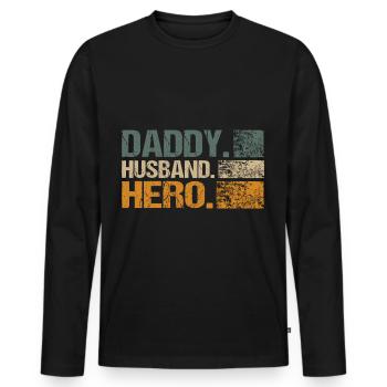 Mari Papa Héros - T-shirt manches longues Premium bio Homme - noir - Devant - Nico (187cm)