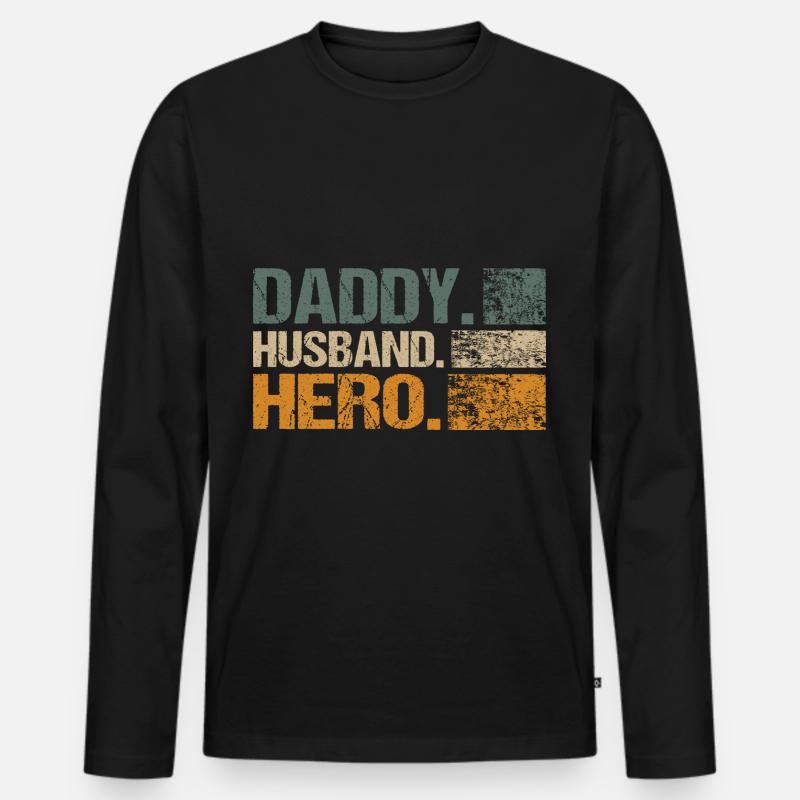Husband Daddy Hero - Männer Premium Bio Langarmshirt - Schwarz