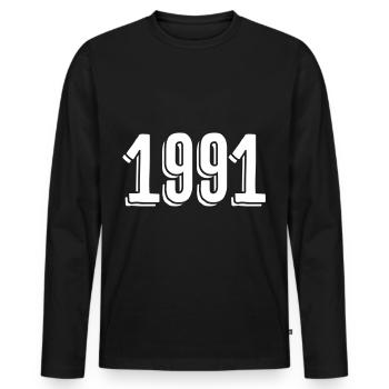 Geburtsjahr 1991 Geburtsdatum - Männer Premium Bio Langarmshirt - Schwarz - Vorne - Nico (187cm)