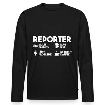 Journalistik Journalist Bier Reporter - Männer Premium Bio Langarmshirt - Schwarz - Vorne - Nico (187cm)