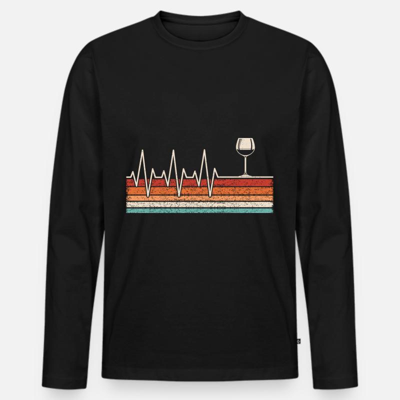 Weinglas Herzschlag - Männer Premium Bio Langarmshirt - Schwarz