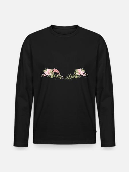 Rose Flowers Leaves - Men's Premium Organic Long Sleeve Shirt - black